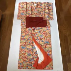 洗える着物★小紋　正絹帯揚げ帯締め付き3点のサムネイル