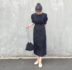 Ayla フェザーレースドレス パフスリーブ ジャガード 結婚式 オケージョン