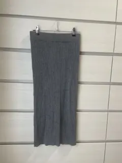 グレー リブ編みリボン スカート