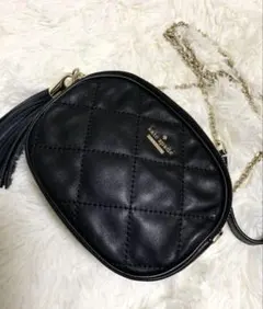 美品 ケイトスペード ショルダーバッグ キルティング チェーン レザー ブラック