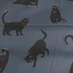 少々難あり　おすまし猫　黒猫　生地　オックス　渋い紺色　コスモテキスタイル