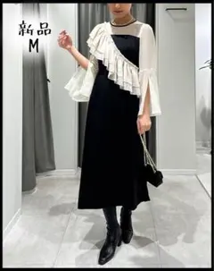 ♥新品 結婚式 お呼ばれ 二次会 フリルパーティードレス M ブラック ホワイト