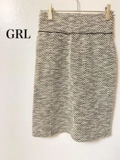 グレイル　スカート　タイト　Ｍ　ホワイト ブラックストライプ　ツイード　新品