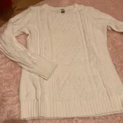 白ニット セーター Uネック オールドオールドネイビー