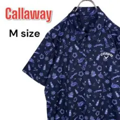 キャロウェイ 半袖ポロシャツ 総柄 ネイビー系 Mサイズ ゴルフウェア メンズ