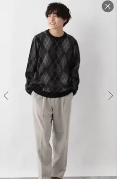 アーガイル柄 グレー系 ニットセーター Lサイズ