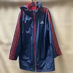 お値下げ❗️adidas フード付きベンチコート ネイビー/レッド　160センチ
