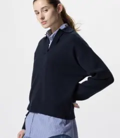 ユニクロ　スムースコットンリラックスポロセーター　ネイビー　XXLサイズ