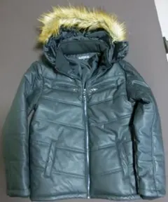 フェイクレザー ブルゾン 防寒 ファー付き フード脱着 細身小さめ