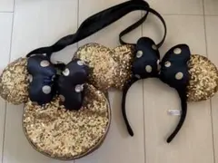ミニーマウス ゴールドラメ カチューシャ・バッグセット