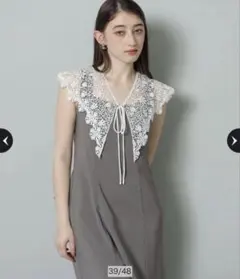 Rirandture レーシーカラーワンピース チャコールグレー