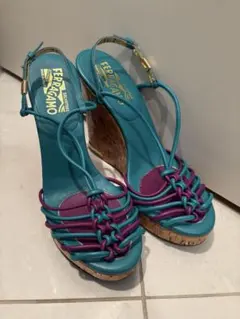 【美品】Ferragamo ターコイズ・パープル サンダル