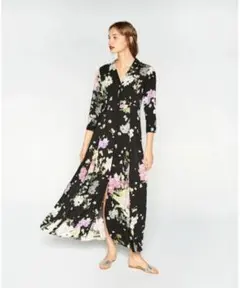 ZARA　シャツワンピース　花柄　総柄　深田恭子着用　Lサイズ