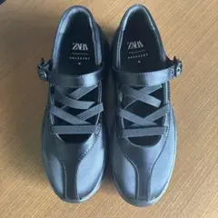 ZARA サテン風ストラップ付きバレリーナシューズ 36