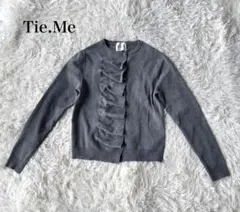 Tie.Me フリル ニット カーディガン ボタンアップ グレー