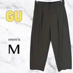 【GU】バレルレッグスラックス　立体的　ハイウエスト　ウエストゴム　ブラウン　M