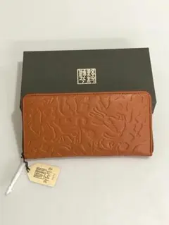 HG8738 野村修平 猫柄 長財布 ラウンドファスナー イエロー 未使用保管品