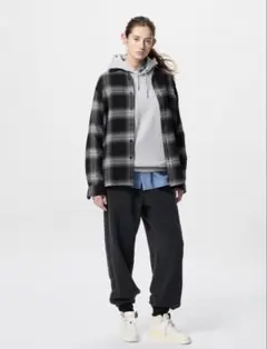 新品 UNIQLO ユニクロ フランネルシャツ チェック柄 ブラック M