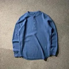 UNIQLO ヘンリーネック サーマル ワッフル カットソー ブルー メンズ Mのサムネイル