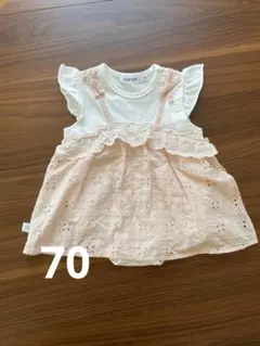 SLAPSLIP アイレットレース フリル付ワンピース ロンパース ピンク 70