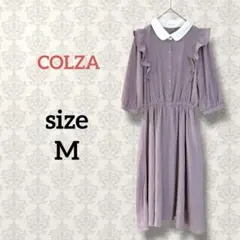 コルザ【M】フリルデザインロングワンピース フレア フェミニン パープル系