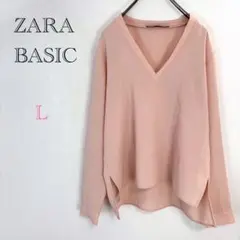 ◆ザラベーシック【L】長袖ブラウス Vネック アシンメトリー 無地 シンプル