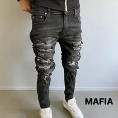 ペイズリー ダメージデニム バイカーパンツ uk drillファッションのサムネイル