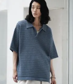 WYM TUCK SKIPPER KNIT POLO グレイッシュブルーのサムネイル