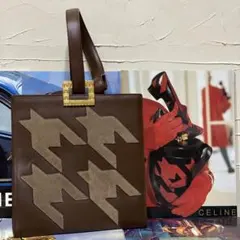 激レア CELINE 千鳥格子柄 ショルダーバッグ 凱旋門金具 スエード 
