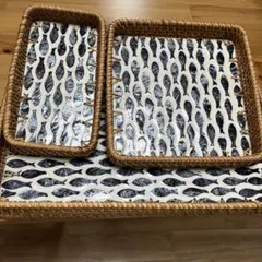 魚柄 ラタン トレイ 3点セット