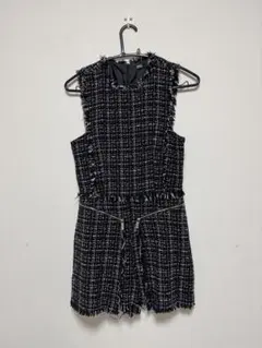 ZARA ノースリーブ ミニワンピース 黒と白のツイード