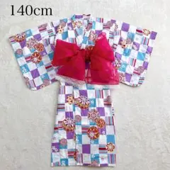 浴衣✨女の子 ワンピース 浴衣ドレス 140 帯付き 和柄 3点セット