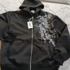 桜の花柄 フルジップパーカー LL 黒