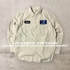 USA古着new vintageワークシャツ企業ワッペンロゴメンズLアースカラー