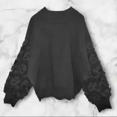 アンドサーチ 黒 ニットセーター 着回し抜群 ドロップショルダー 丈短め M