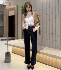 神戸レタス 岡部あゆみ 裏微起毛 ワイドストレートデニム