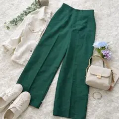 センスオブプレイス ꕤ ハイウエストワイドパンツ タック シンプル グリーン S