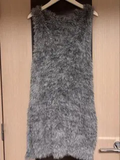 グレー ファー ノースリーブ トップス Lサイズ