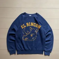 80s USA製 ラグランスウェット ネイビー アニマルプリント