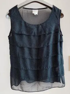 水玉模様フリルノースリーブトップス☆エマジェイムス☆L