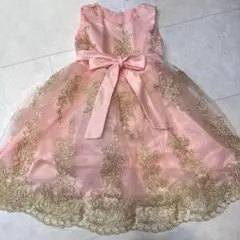 ピンク フレアレースドレス リボン付き