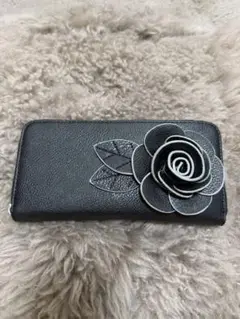 (新品未使用)花装飾 長財布　ブラック