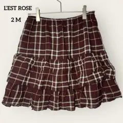 L’EST ROSEボルドー系チェック フリルスカート M