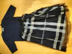 秋もネイビー半袖ニット＋ シーアーチェック柄 スカートセットOtonastyle