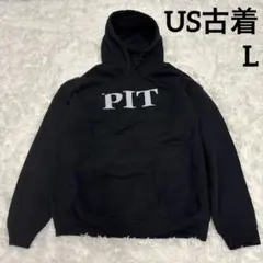 US古着 パーカー アメリカ古着 片面プリント GILDAN ブラック Lサイズ