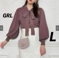 GRL ボウタイ付きニット　セーター　ダークピンク　L