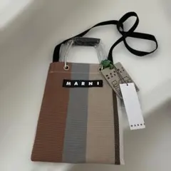 新品 マルニ ストライプバッグ アルミハンドル バッグ MINI ブラウン
