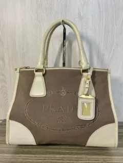 PRADA ジャガード　トートバッグ キャンバス　ロゴ刺繍　三角ロゴプレート