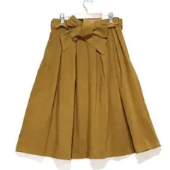 【ロペピクニック】リボン付きプリーツスカート/膝下丈 /マスタード/38