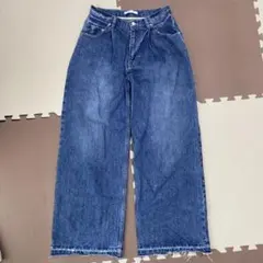 ワイドパンツ　デニム　ヴィンテージ風　オーバーサイズ　青　ワイドストレート　綿のサムネイル